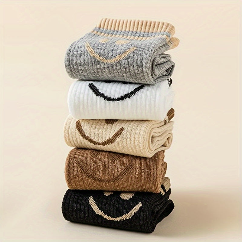 5 Pairs Smiling Face Print Socks Mid-Tube Women's Stockings