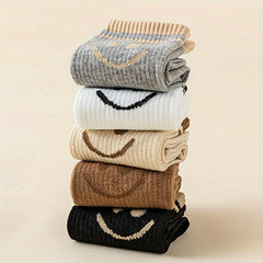 5 Pairs Smiling Face Print Socks Mid-Tube Women's Stockings