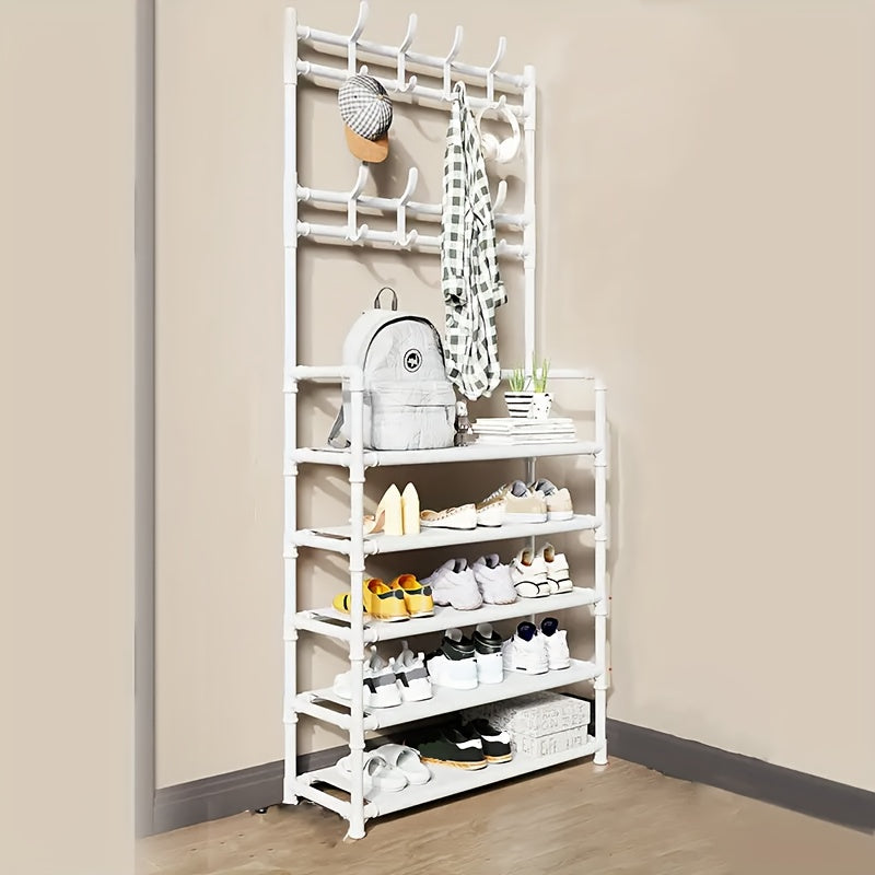Clothes Storage Rack with Hooks & Shoe Storage Shelf