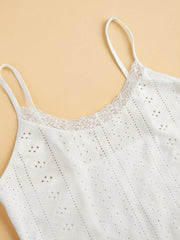 Eyelet Spaghetti Straps Cami Top with Lace Trim
