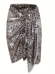Leopard Print Wrap Mesh Beach Cover Up Skirt