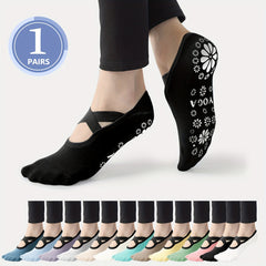Yoga Socks Women Non Slip Grips Cross Strap Pilates Fitness Ballet
