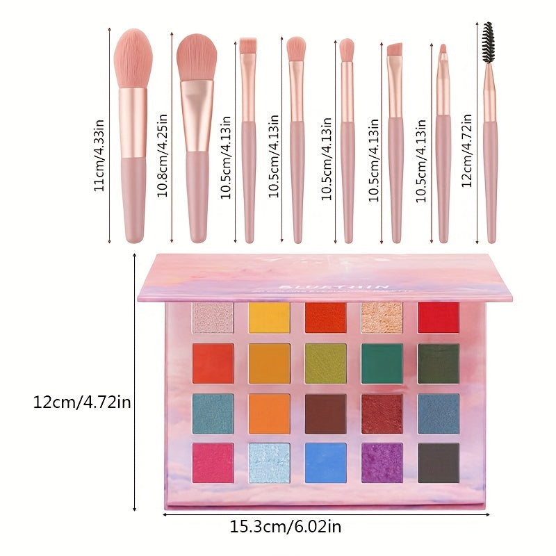 20 Colors Eyeshadow Palette With 8 Brushes Set Nude Matte & Smokey Eyeshadow