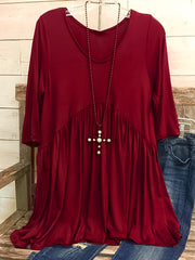 Solid Half Sleeve V Neck Ruched Dress