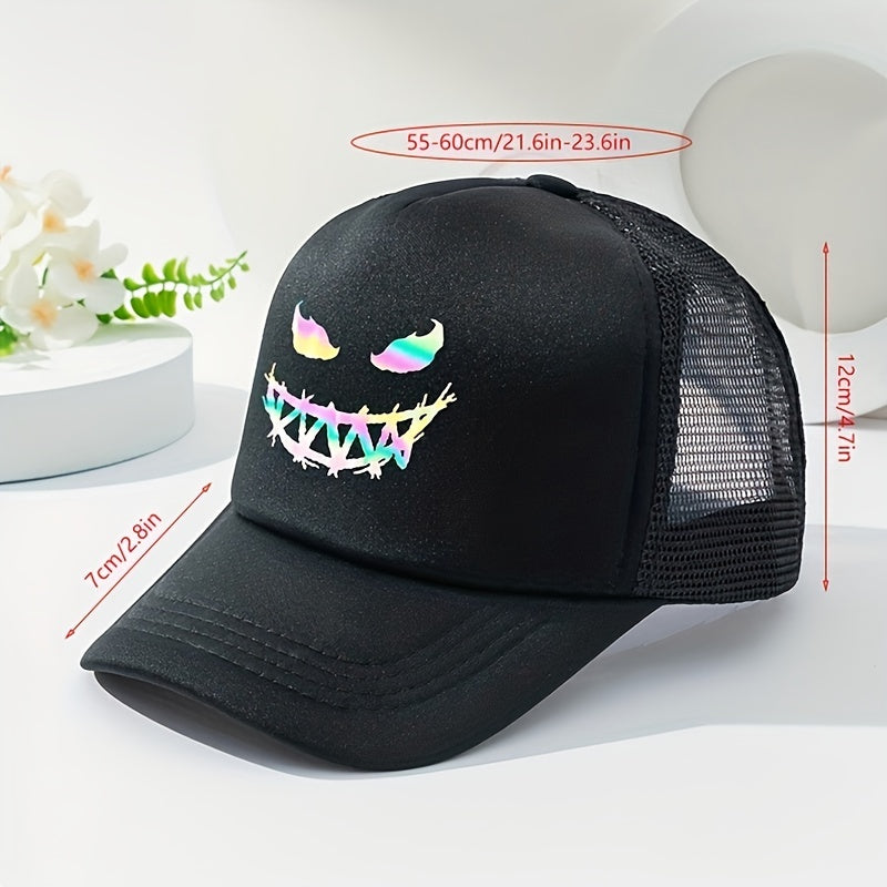 Summer Outdoor Sunshade Mesh Baseball Cap with Ghost Face Print