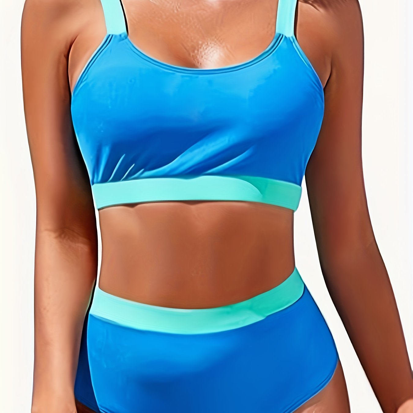Sporty Bikini Set Plus Size Women High Stretch Bra & High Waisted Panty Swimsuit