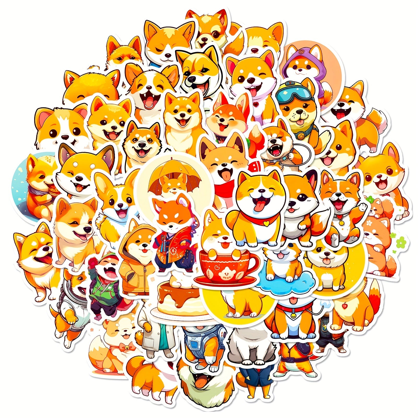50pcs Corgi Stickers - Cute Dog Shiba Inu for Water Bottle Laptop Phone Skat