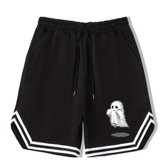 Men's Ghost Graphic Basketball Shorts Halloween Casual Drawstring Shorts