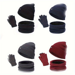 Winter Warm Hat Scarf Gloves Set Windproof Knitted Beanie for Men Women