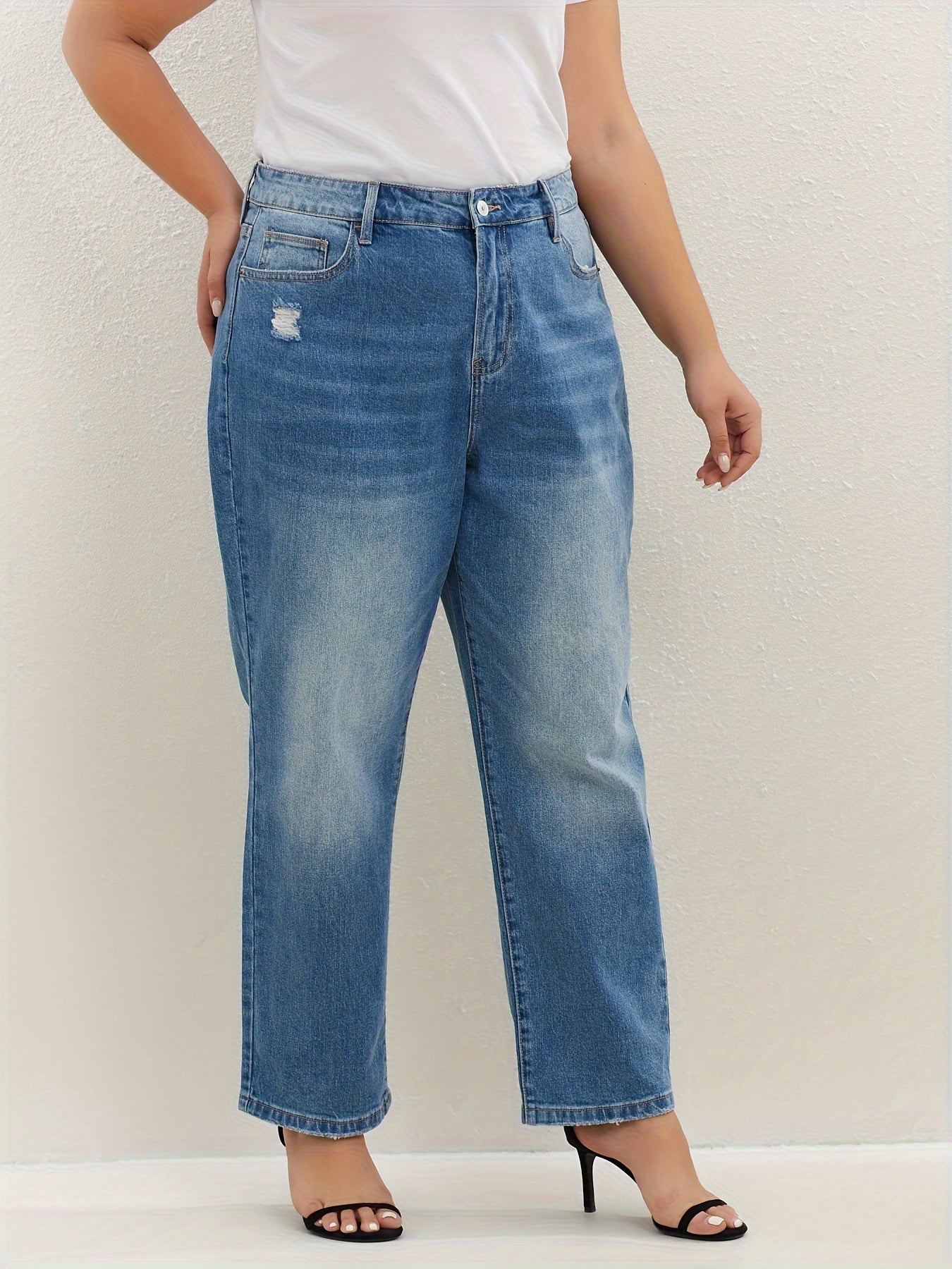 Washed High Rise Loose Fit Straight Leg Jeans