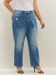 Washed High Rise Loose Fit Straight Leg Jeans