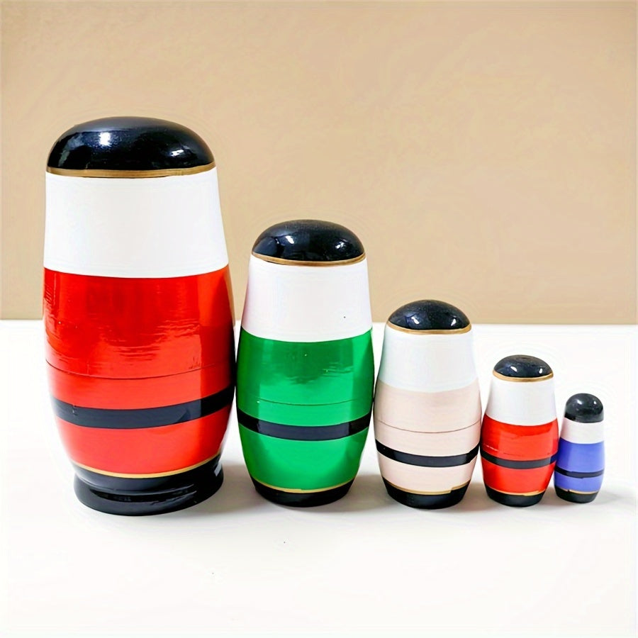 Colorful Wooden Nesting Dolls Set Educational Stackable Toys for Kids