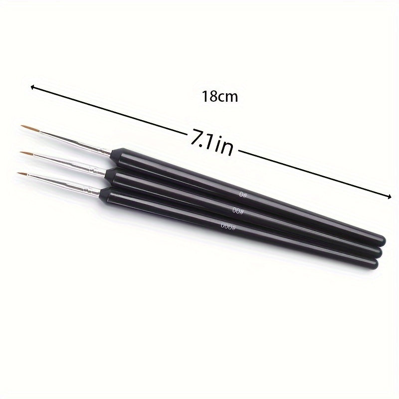 Set of 3 Fine Detail Paint Brushes for Outlining and Practicing