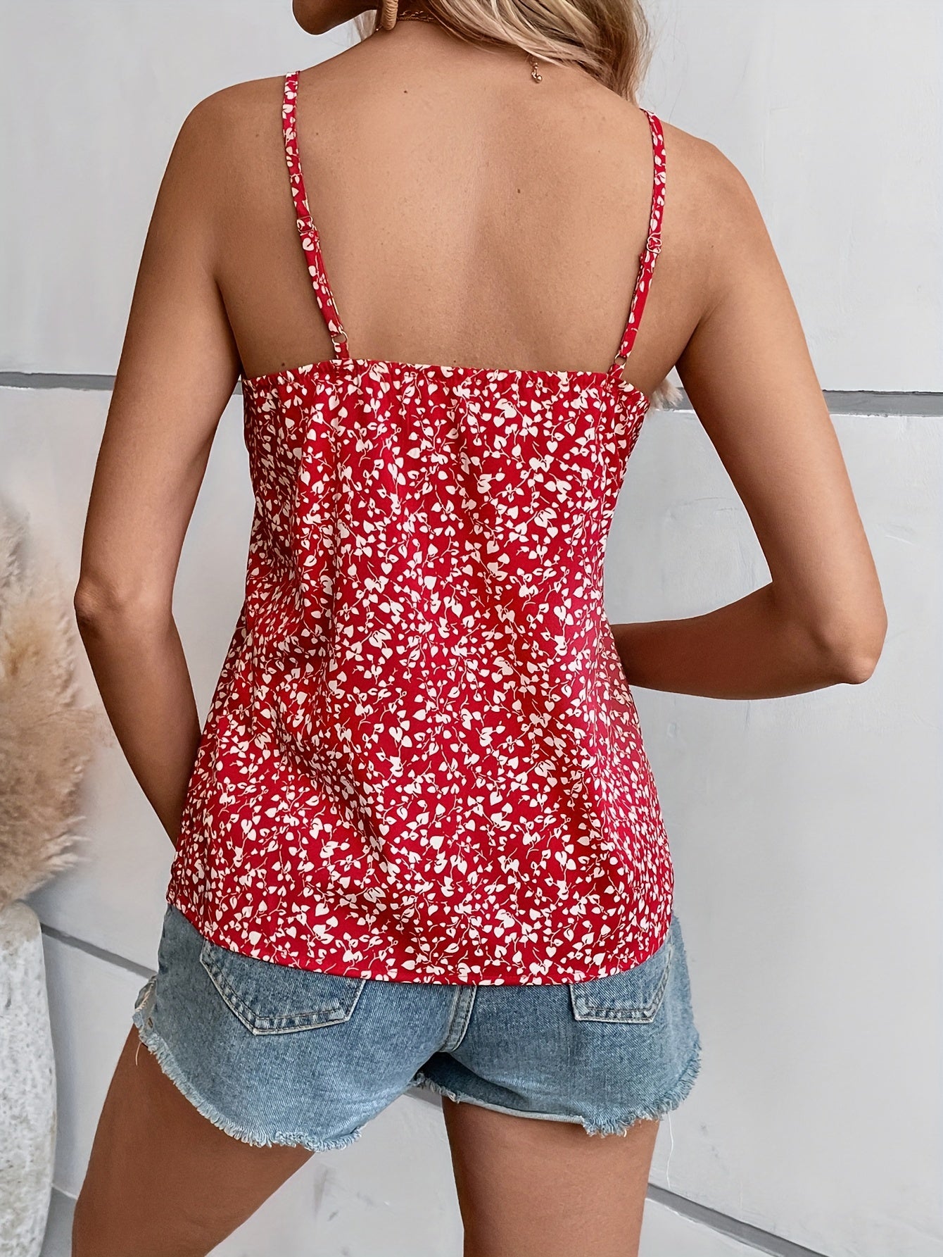 Floral Print V Neck Spaghetti Strap Top Sleeveless Cami