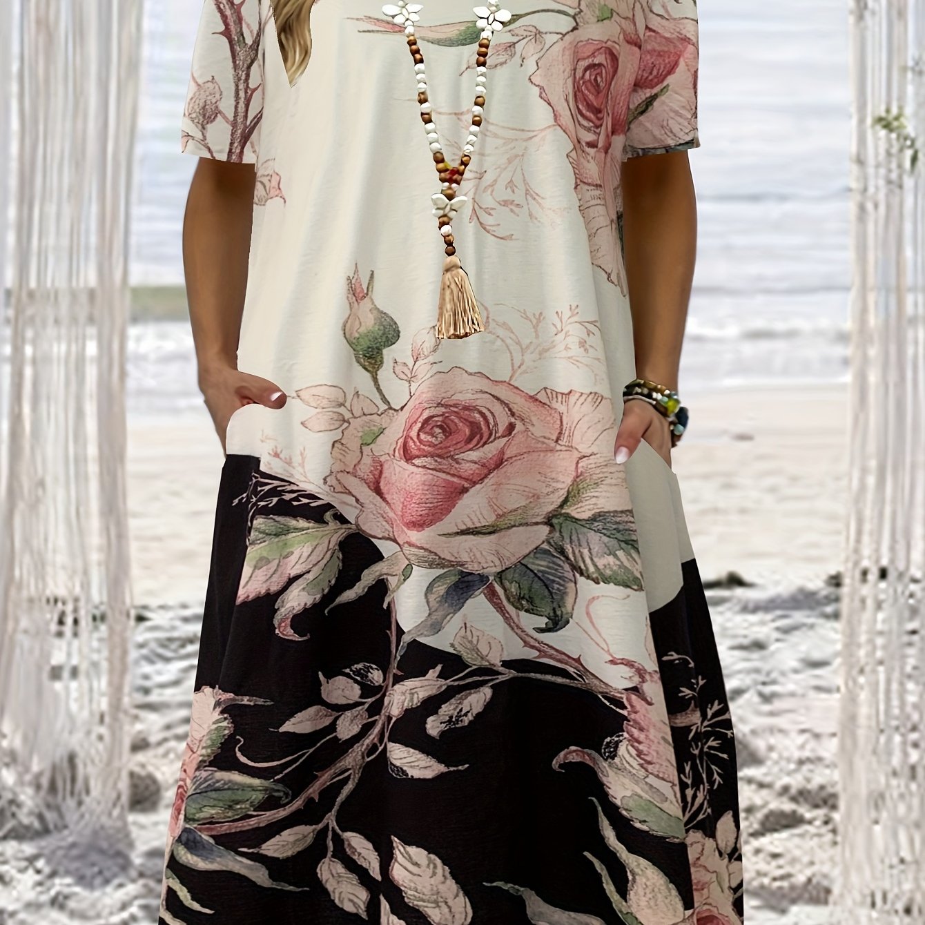 Floral Print Short Sleeve Casual Dress With Pockets