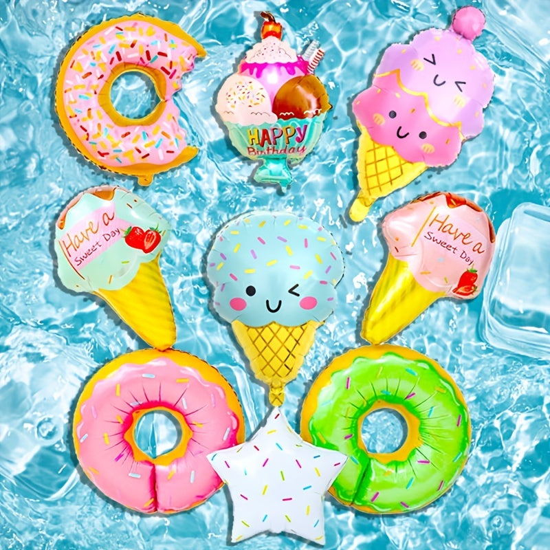 9Pcs Ice Cream Balloons Set Large Foil Mylar Balloons for Ice Cream Party Decor