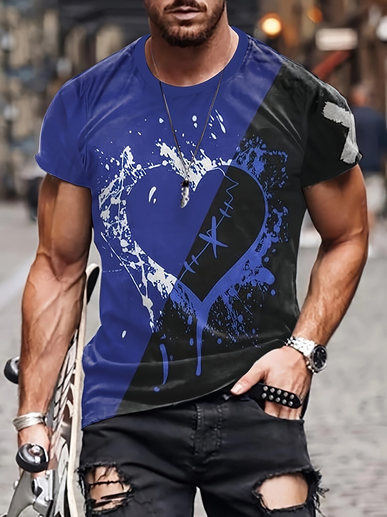 Men's Heart Pattern Sports T-shirt for Summer