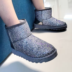 Sequin Snow Boots for Girls, Soft Warm Fleece, Outdoor Walking, Autumn/Winter