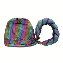 Wine Red Gradient Turban Cap with Bling Braid Vintage Headwear