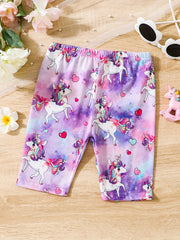 Toddler Girls Unicorn And Flowers Elastic Waist Biker Shorts