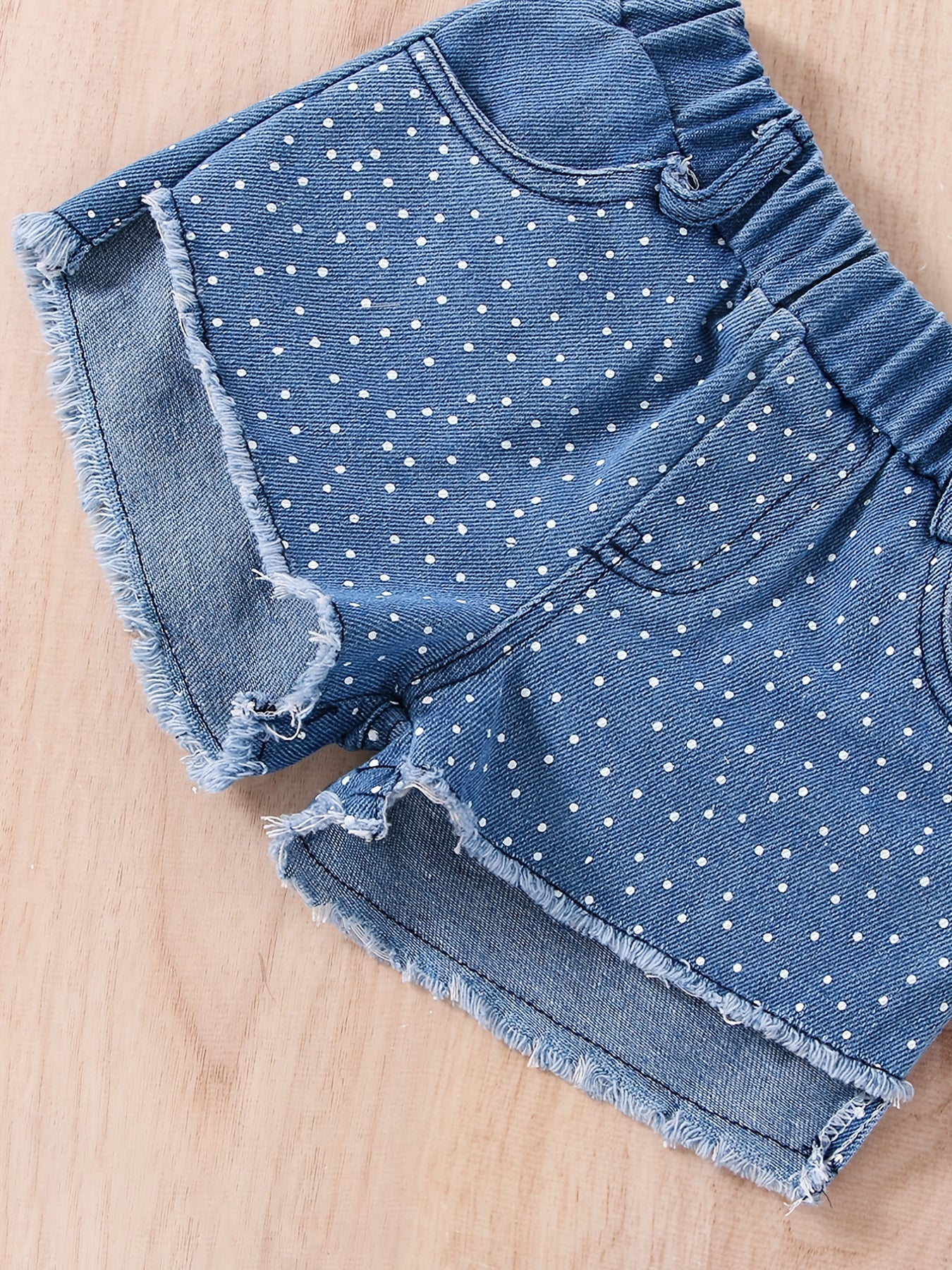 Girls Polka Dot Heart Halter Crop Top & Denim Shorts Set