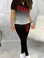 2 Pc Set Women's Plus Letter & Ombre Tee & Leggings Outfit