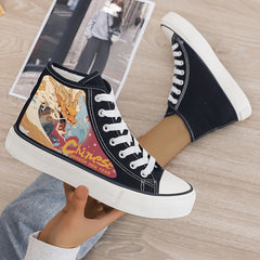 Dragon Print Plush Lined Chunky Canvas Sneakers