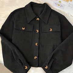 Corduroy Crop Jacket Long Sleeve Casual Fall Winter Women's Clothing