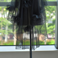Double Layer Tulle Veil w/ Floral Lace Edge, Comb Sheer Train
