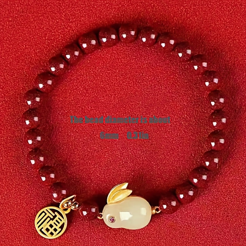 Jade Rabbit Bracelet Zodiac Rabbit Year Lucky Card Beads Hand String