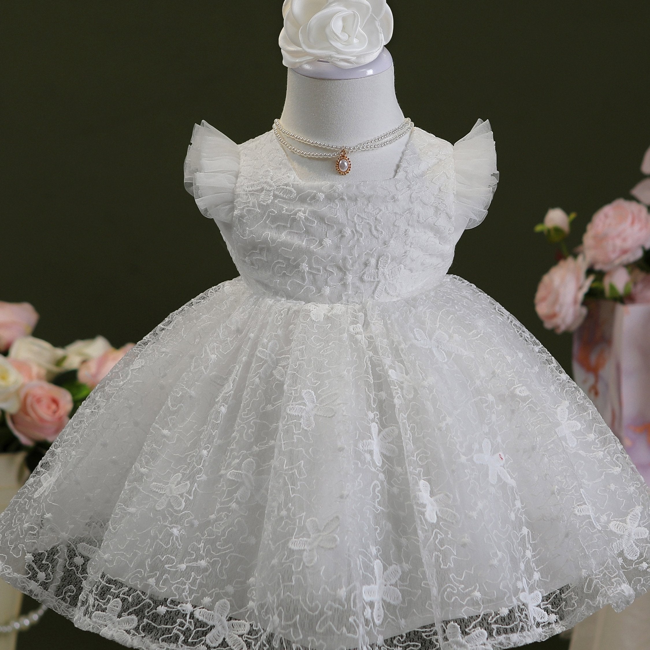 Baby & Fairy Gown Dress Hundred Christening Party Dress With Headdress