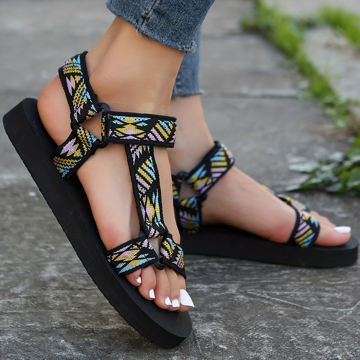 Women's Ethnic Style Ankle Strap T Strap Sandals
