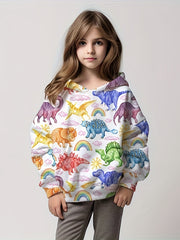 Girls Dino Painting Graphic Hoodie Spring Fall 4-14y