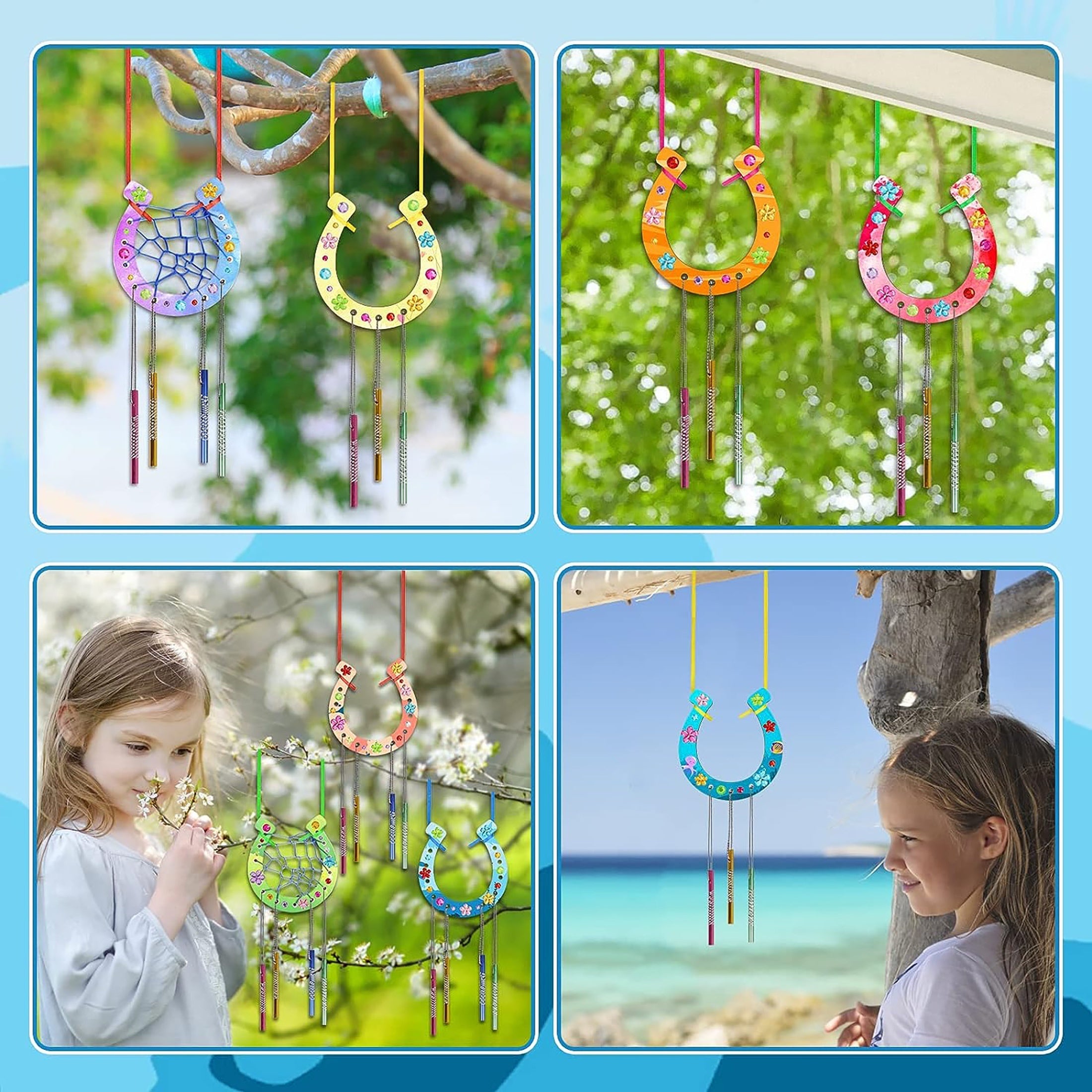 16pcs Kids DIY Wind Chime Kit w/ Stickers Horseshoe Art Crafts Boys Girls Gift