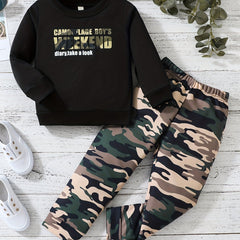 Boy's Camo Sweatshirt & Sweatpants Set Weekend Print Top Outfit