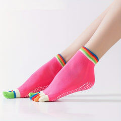Colorful Split Non Slip Yoga Socks Silicone Grip Sweat Absorption Short Tube