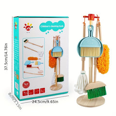 Kids Play House Cleaning Set Wooden Broom Mop Toy