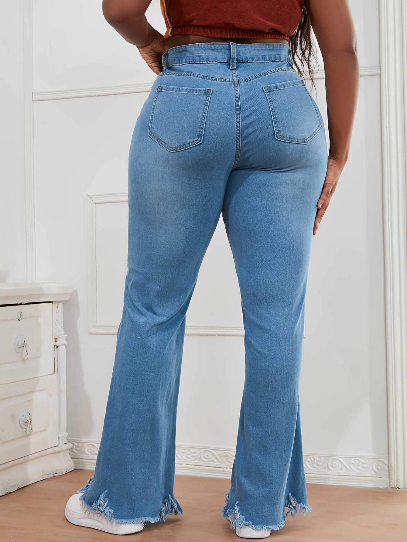 Women's Plus Fringe Trim High Rise Flared Leg Jeans
