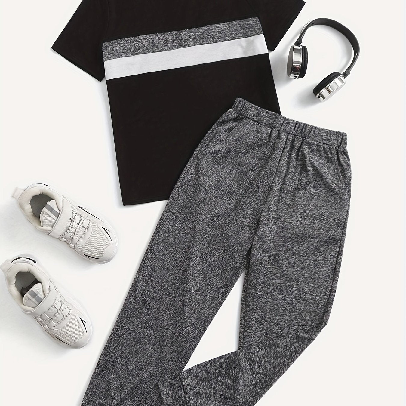 Boy's Casual Outfit Block T shirt & Trousers Set