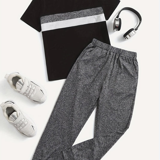 Boy's Casual Outfit Block T shirt & Trousers Set