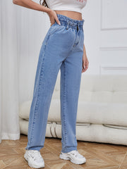 High Waist Straight Jeans Loose Fit High Rise Denim Pants
