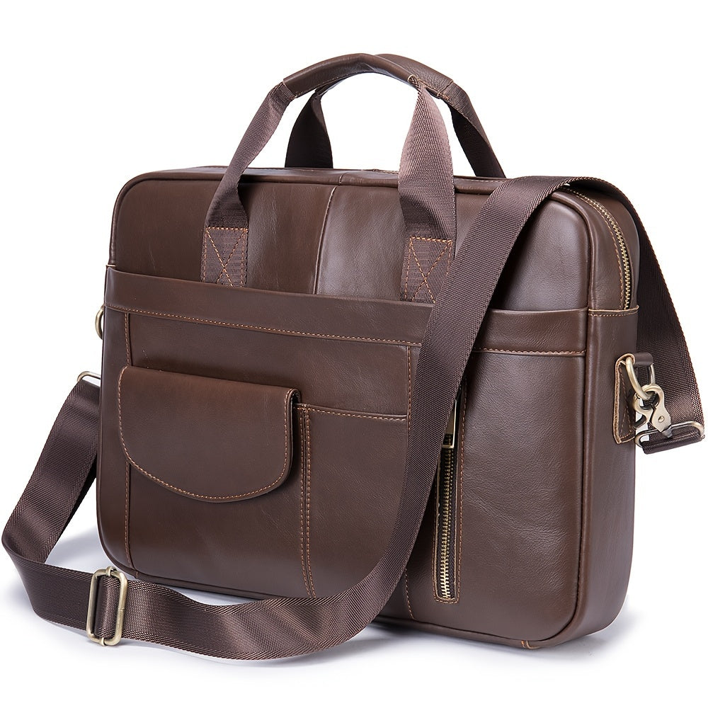 Men's Leather Briefcase Shoulder Bag Classic Large Capacity Crossbody Bags