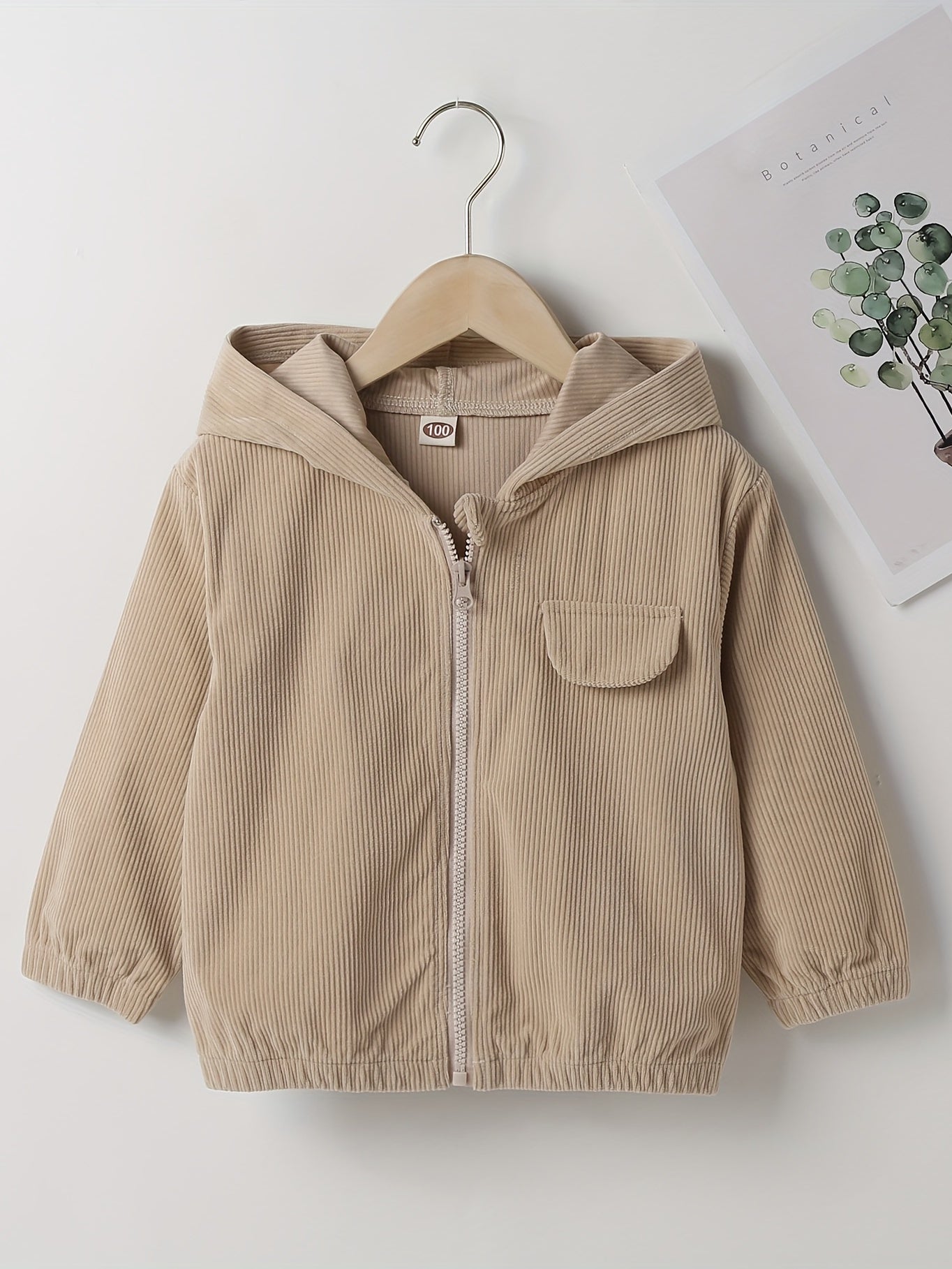 Boys Corduroy Zip Hooded Jacket With Pocket