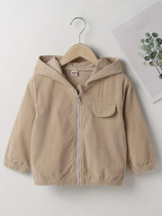 Boys Corduroy Zip Hooded Jacket With Pocket