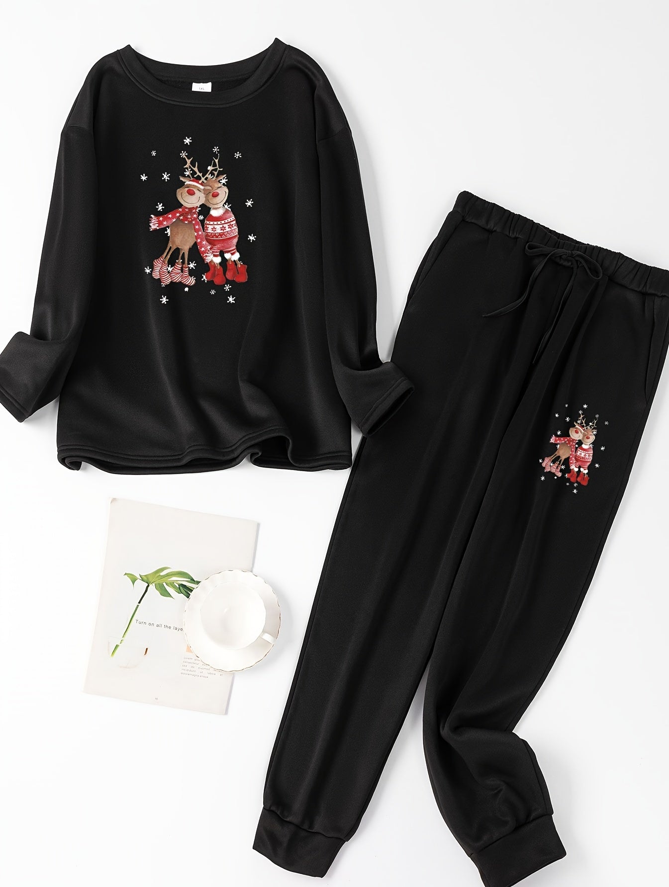 Elk Print Top & Pants Pajama Set