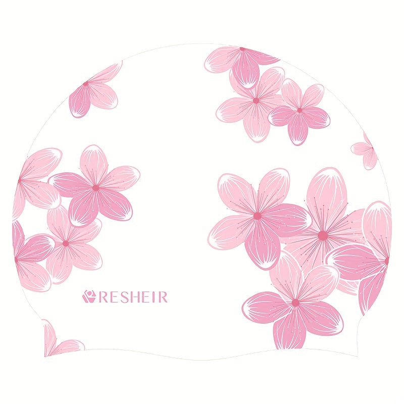 Flower Print Silicone Swimming Cap for Women Waterproof Ear Protection
