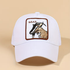 Goat Patch Embroidery Baseball Cap Mesh Trucker Hat Adjustable Unisex Sunscreen