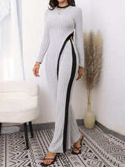 Casual Two Piece Set: Mock Neck Top & Flare Leg Pants
