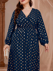 Plus Dot Print Long Sleeve Maxi Dress