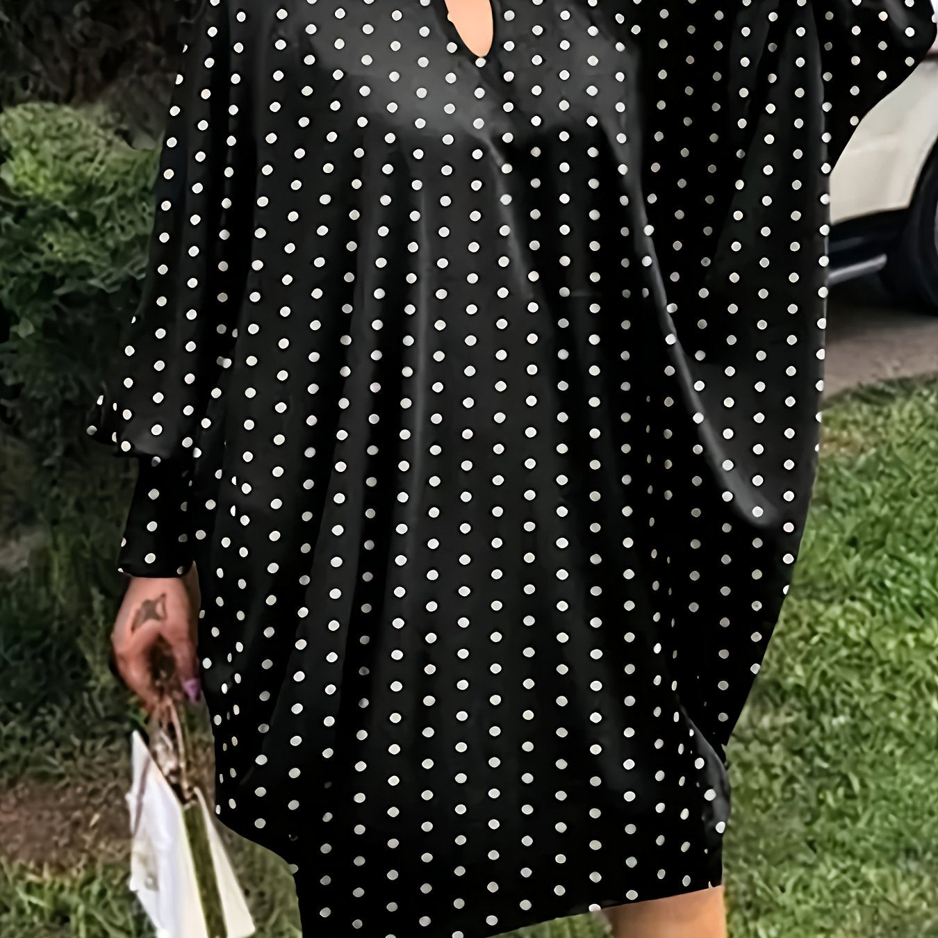Polka Dot Print Cut Out Bat Sleeve Dress